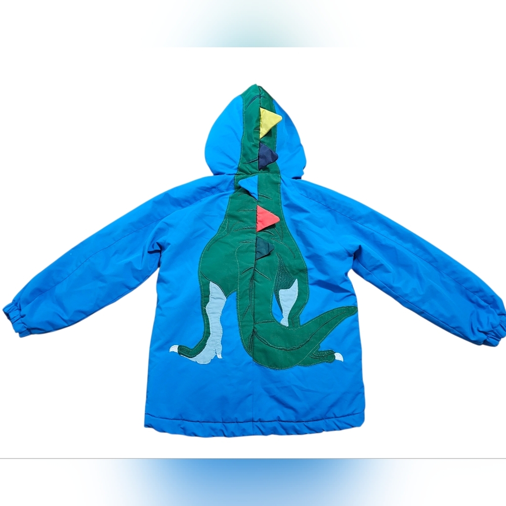 Mini Boden Sherpa Lined Blue Dino Coat Sz 5-6y - Picture 2 of 6